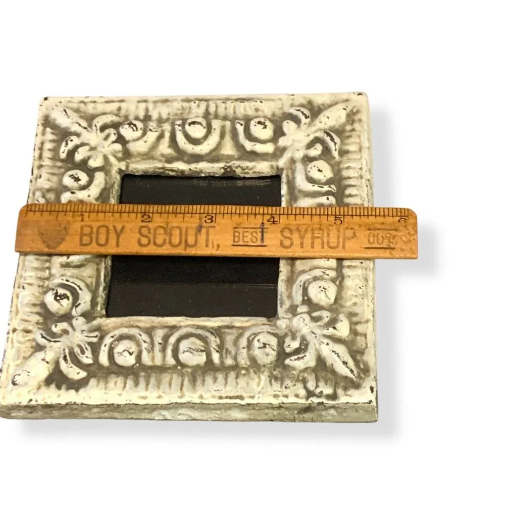 VTG Mini Picture Frame Heavy Ornate Cast Iron Micro 2x2‎ Photo Farmhouse